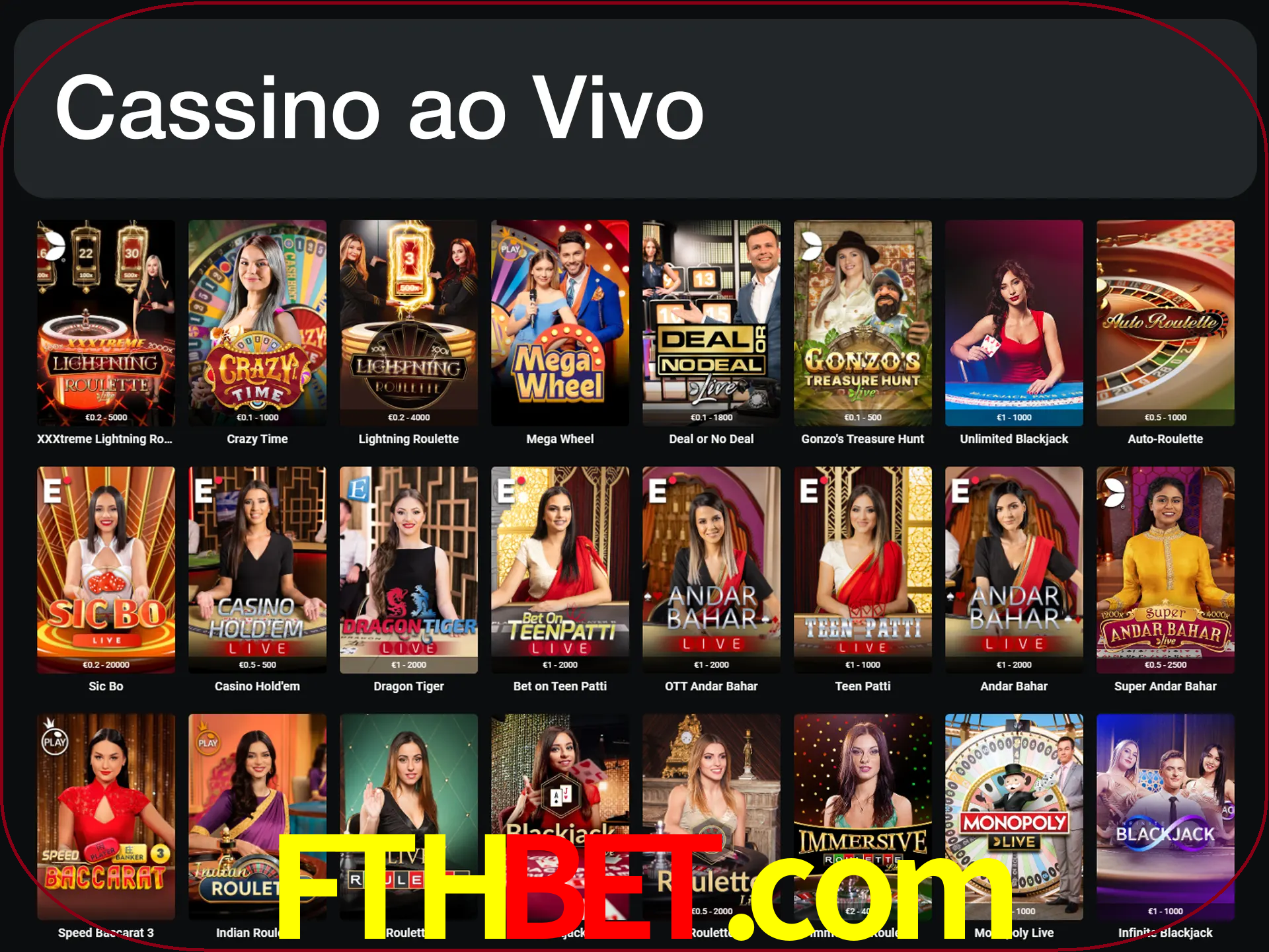 Jogue jogos de cassino com um verdadeiro dealer.