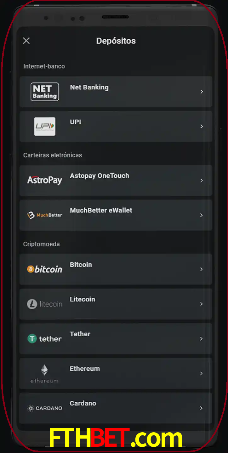 Você pode usar métodos alternativos de depósito.